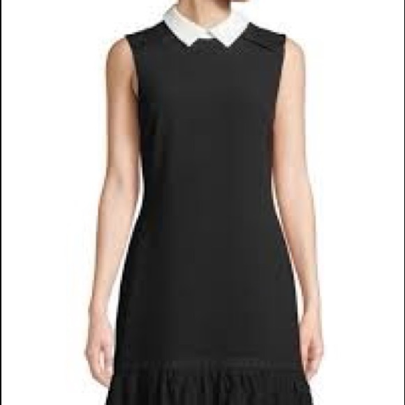 Karl Lagerfeld Paris Sheath Dress with Drop Waist and Lace Flounce w Collar - Picture 7 of 8